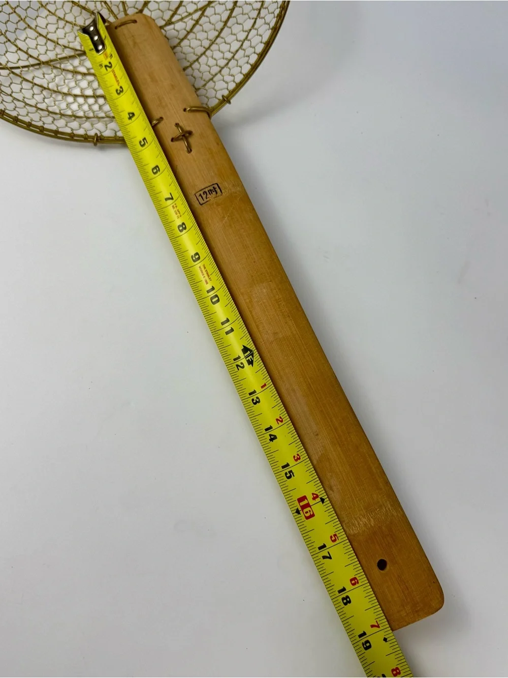 Large 12 Inch Handmade BRASS Mesh Strainer/Spider Skimmer 19” Bamboo Handle